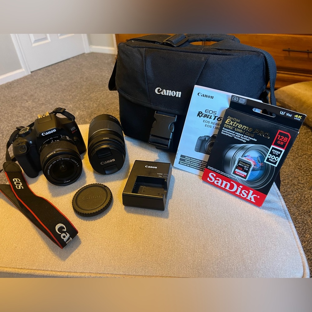 Canon EOS Rebel T6 DSLR Camera with 18-55mm and 75-300mm and Accessories